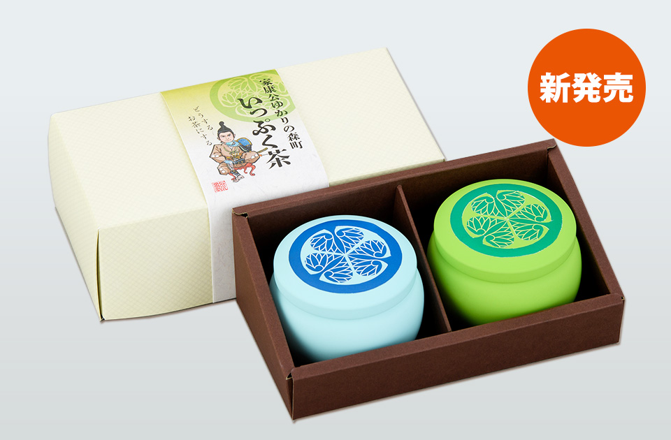 【新-40】新茶 いっぷく茶 煎茶リーフ50g 茶壷缶×2/箱入